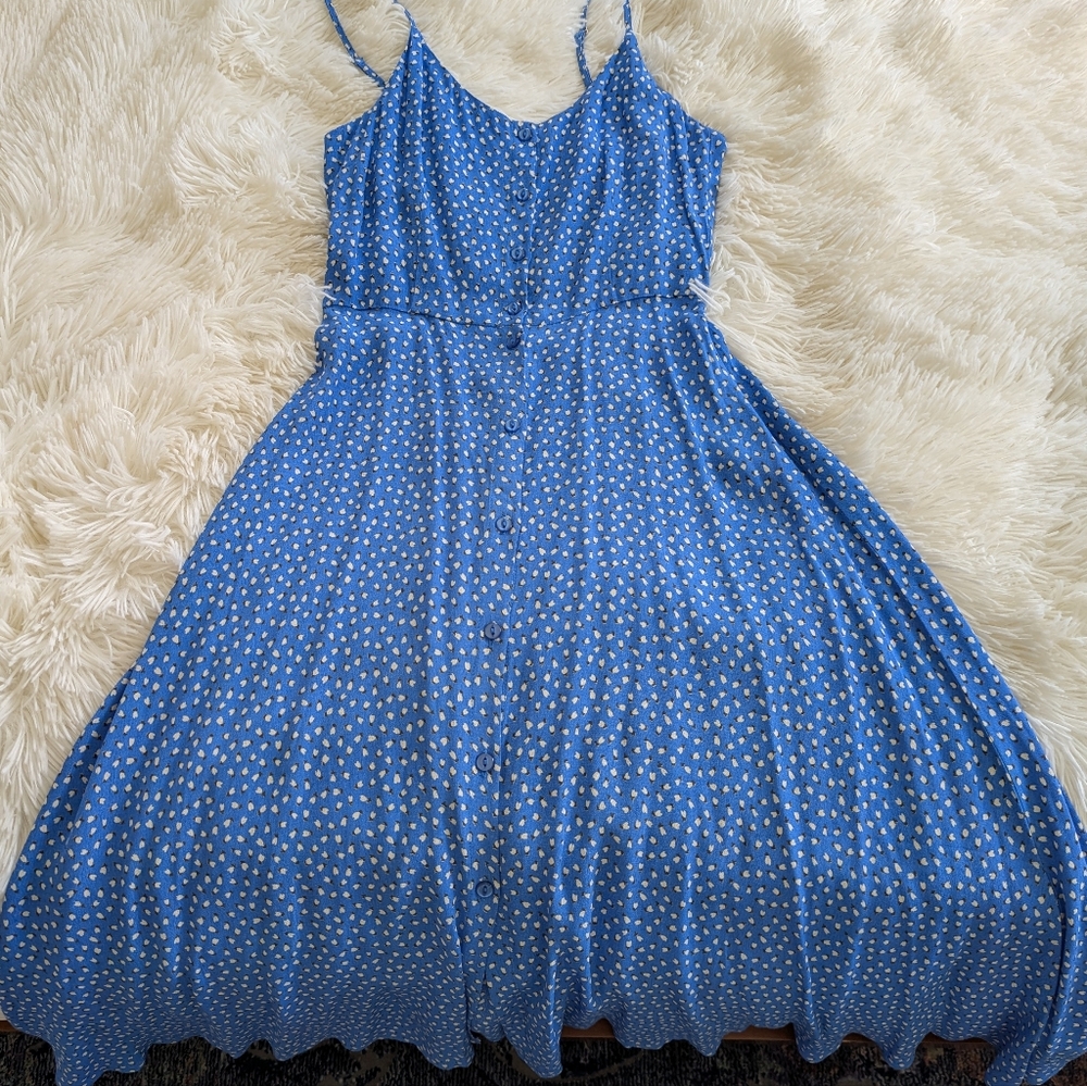 Rollas Brand Blue Tulips Button-Down Dress, XS